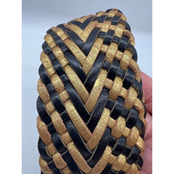 Banana Republic Genuine Leather Black Gold Woven Braided Wide Belt XS Adj. - Picture 6 of 7